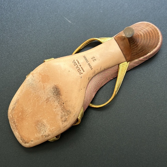 Prada Calzature Donna  leather gold kitten heel  slides. - Picture 4 of 4